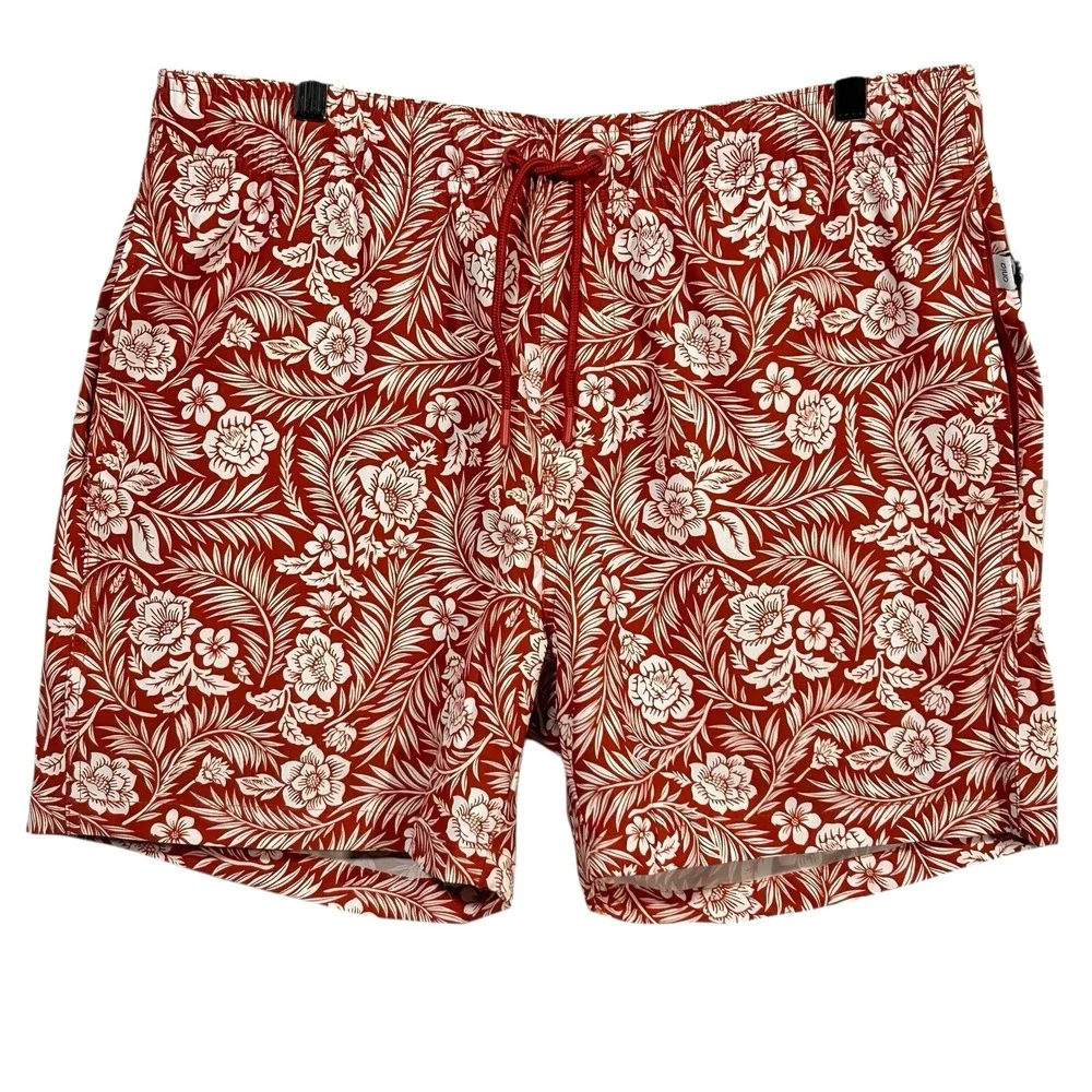 Onia Mens Lined Swim Trunks Size XL Burnt Orange Brown White Quick Dry Mid-thigh